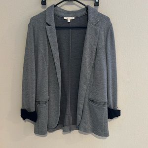 3/4 sleeve open front knit blazer